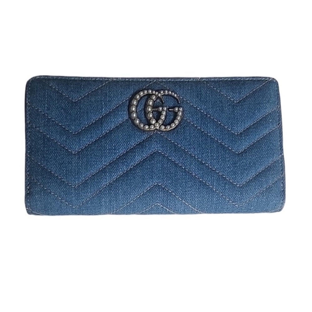 NWOT Gucci GG Marmont Denim Pearl Zippy Wallet - Picture 8 of 12